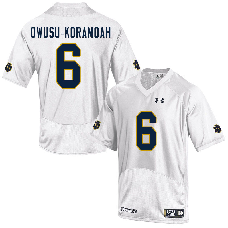 Men's NCAA Notre Dame Fighting Irish #6 Jeremiah Owusu-Koramoah Stitched College Under Armour Authentic White Football Jersey TV10U66TB